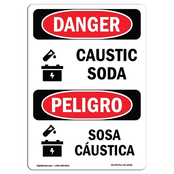 Signmission Safety Sign, OSHA Danger, 14" Height, Aluminum, Caustic Soda, Bilingual Spanish OS-DS-A-1014-VS-1058